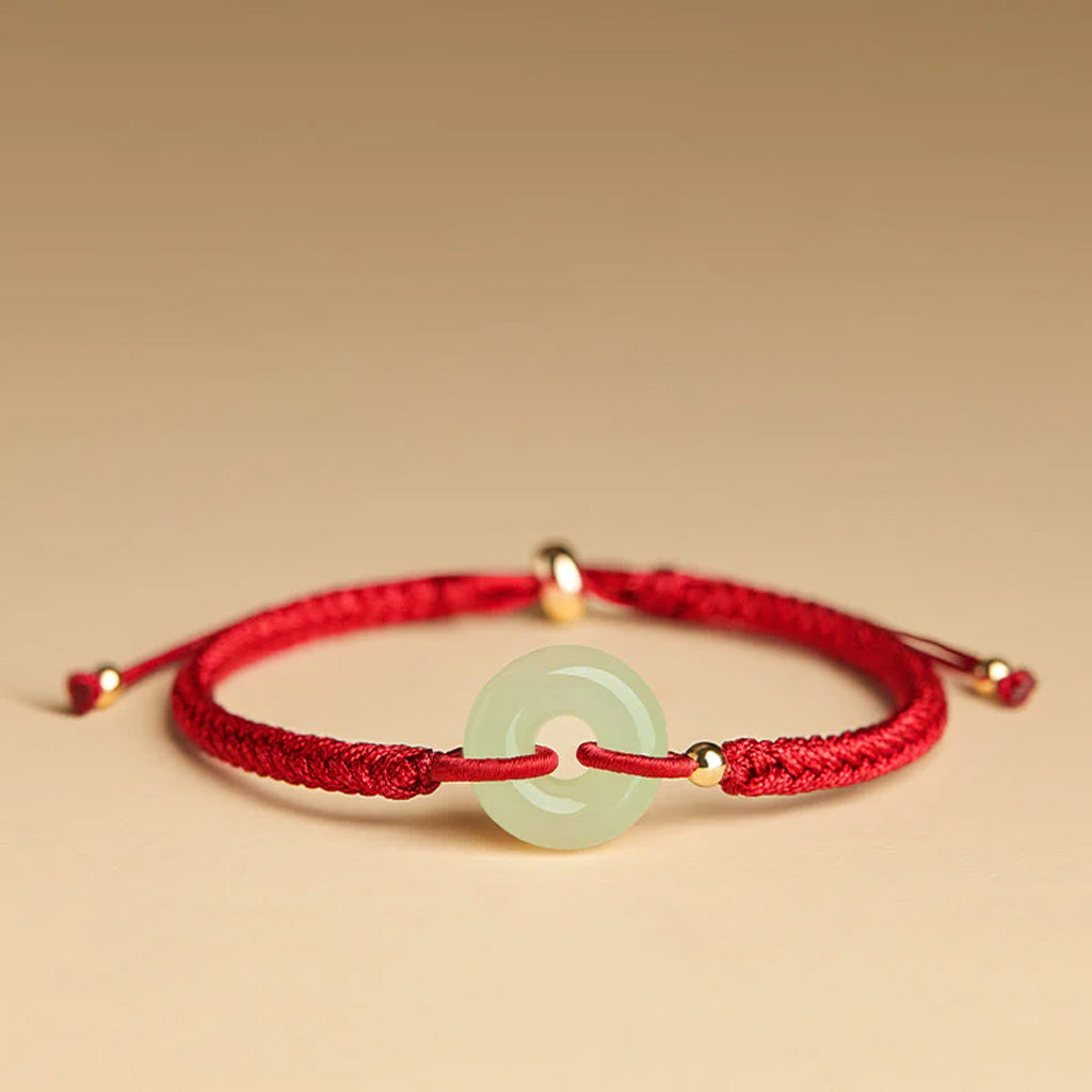 Adjustable Hand-Braided Hetian Jade Peace Buckle Bracelet — Balance & Good Wishes