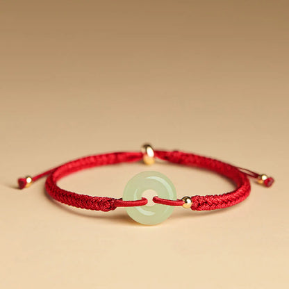 Adjustable Hand-Braided Hetian Jade Peace Buckle Bracelet — Balance & Good Wishes