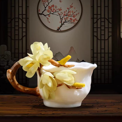 Limited Time Offer · Handcrafted Heritage Porcelain Cup – Magnolia Blossoms Growing from the Surface | Zen Ara Grove