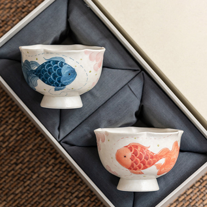 Hand-Painted Koi Porcelain Footed Cup – Flared Flower Rim | Zen Ara Grove