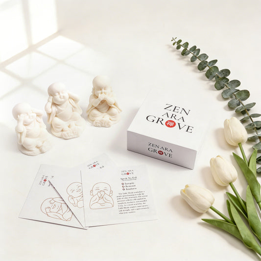 Tagua Nut "The Three Little Monks" — Meaning Pose Card Set for Mindfulness & Inner Calm | Zen Ara Grove