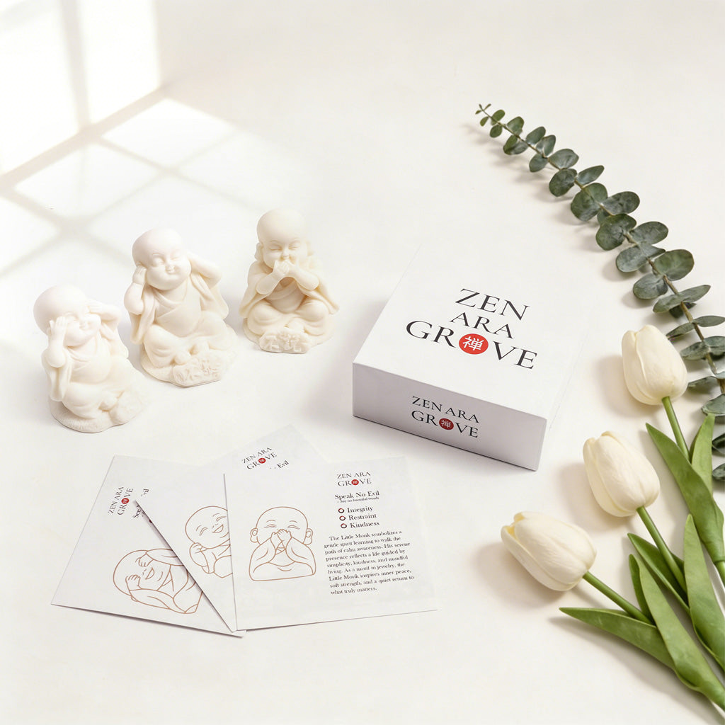 🎁 Tagua Nut "The Three Little Monks" — Meaning Pose Card Set for Mindfulness & Inner Calm | Zen Ara Grove (Discount)