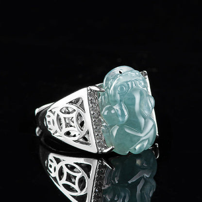 S925 Sterling Silver Adjustable Jade Pixiu Ring – Wealth & Protection | Zen Ara Grove