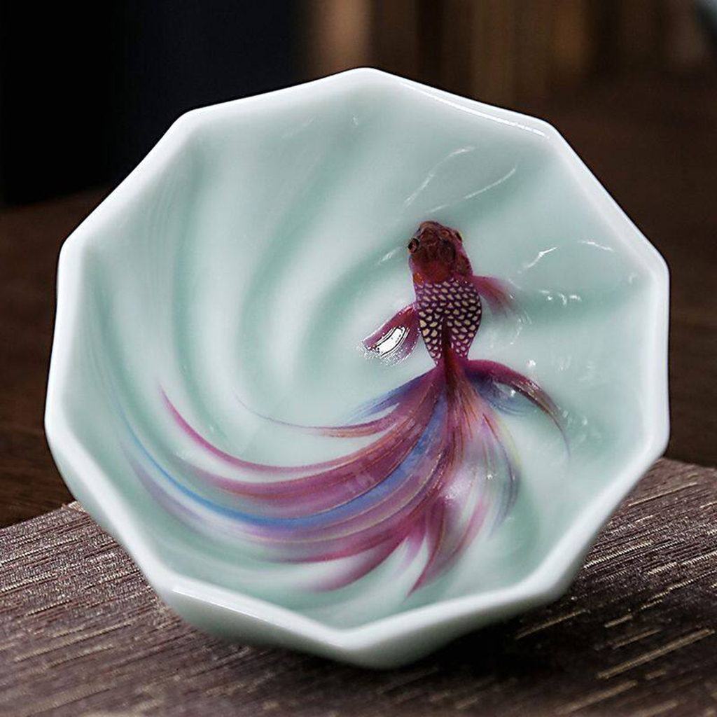 Celadon Porcelain Koi Fish Teacup – Artistic Green Glaze Tea Bowl | Zen Ara Grove