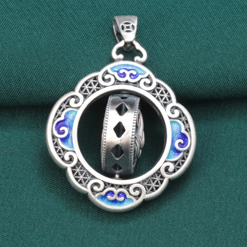 Spinning Silver Lotus Amulet – “Fu” Blessing & Harmony | Zen Ara Grove
