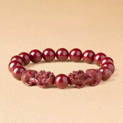 Red Cinnabar Pixiu Beaded Bracelet – Protection & Prosperity | Zen Ara Grove