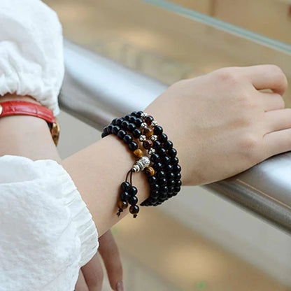 Obsidian Multi-Wrap Bracelet with Tiger’s Eye Accents – Protection & Strength | Zen Ara Grove