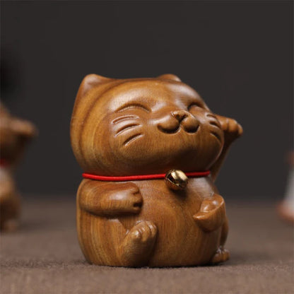 Green Sandalwood Small Mini Cute Lucky Cat Peace Decorations| Zen Ara Grove