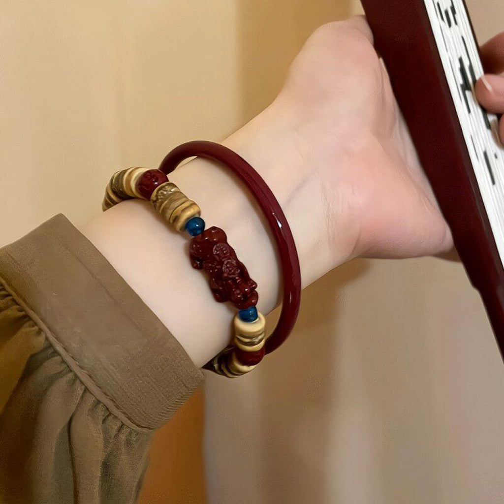 Limited Time Offer · Coconut Shell & Cinnabar Pixiu Layered Bracelet Set – Charm of Prosperity | Zen Ara Grove