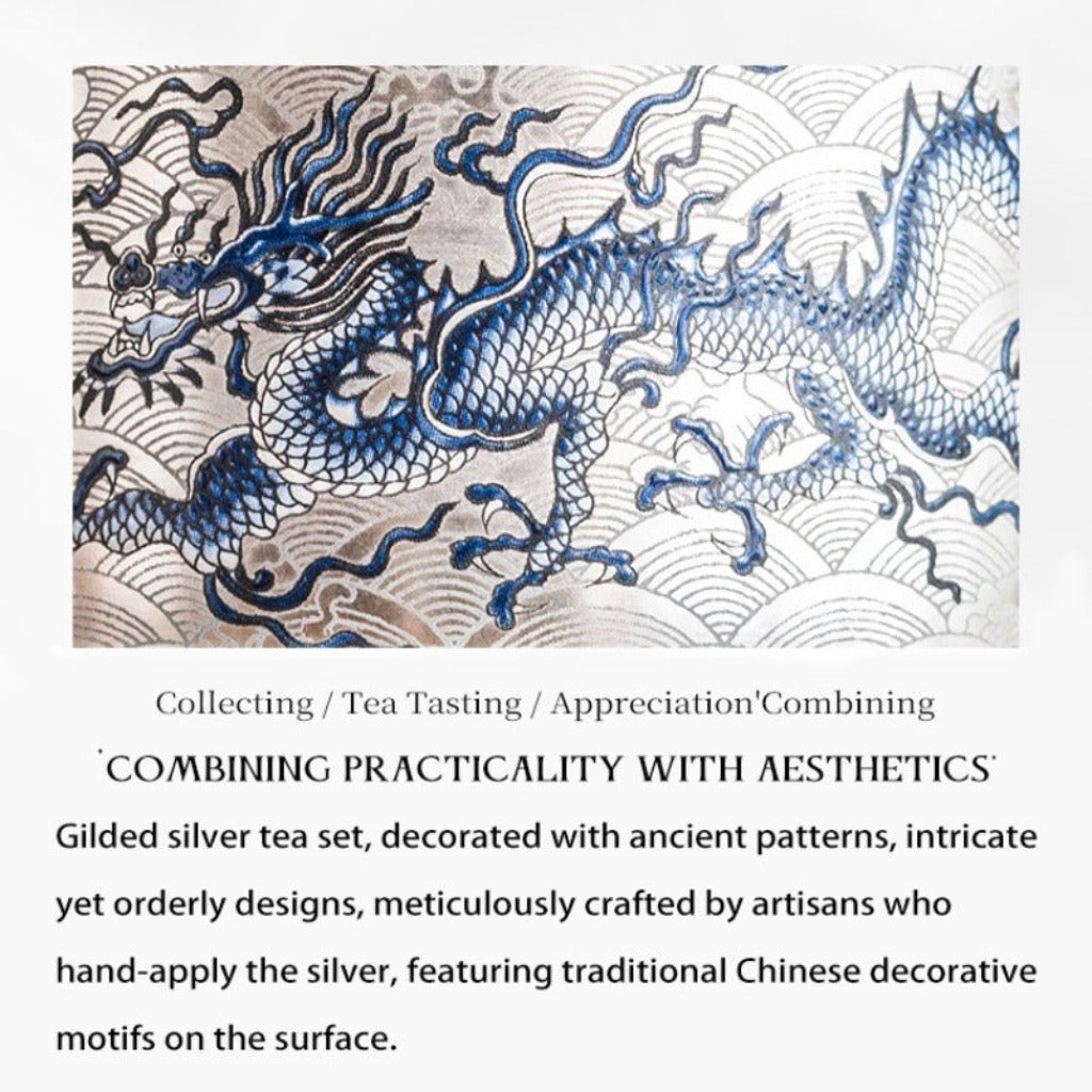 Silver-Gilded Dragon Motif Ceramic Tea Cup – Handcrafted Elegance | Zen Ara Grove
