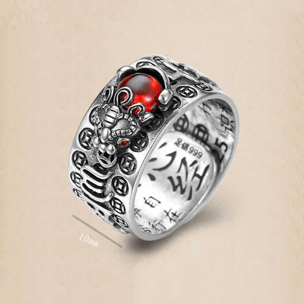Garnet Pixiu Open Ring – Symbol of Wealth, Protection & Wisdom | Zen Ara Grove