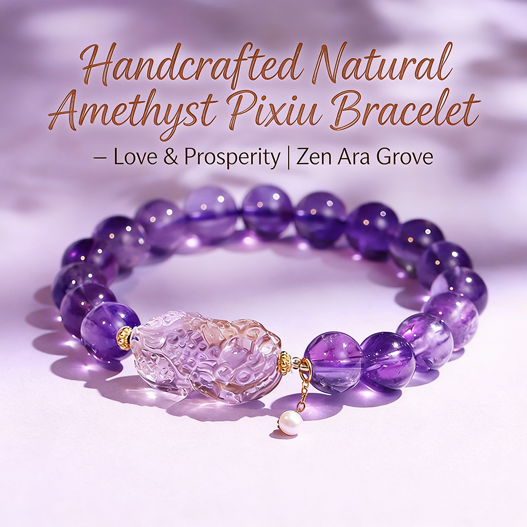 Handcrafted Natural Amethyst Pixiu Bracelet – Love & Prosperity | Zen Ara Grove