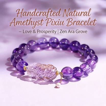 Handcrafted Natural Amethyst Pixiu Bracelet – Love & Prosperity | Zen Ara Grove