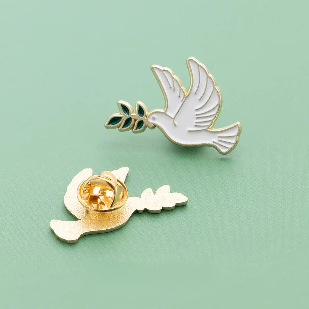 Peace Dove Holding Olive Branch Pin – Timeless Emblem of Peace | Zen Ara Grove
