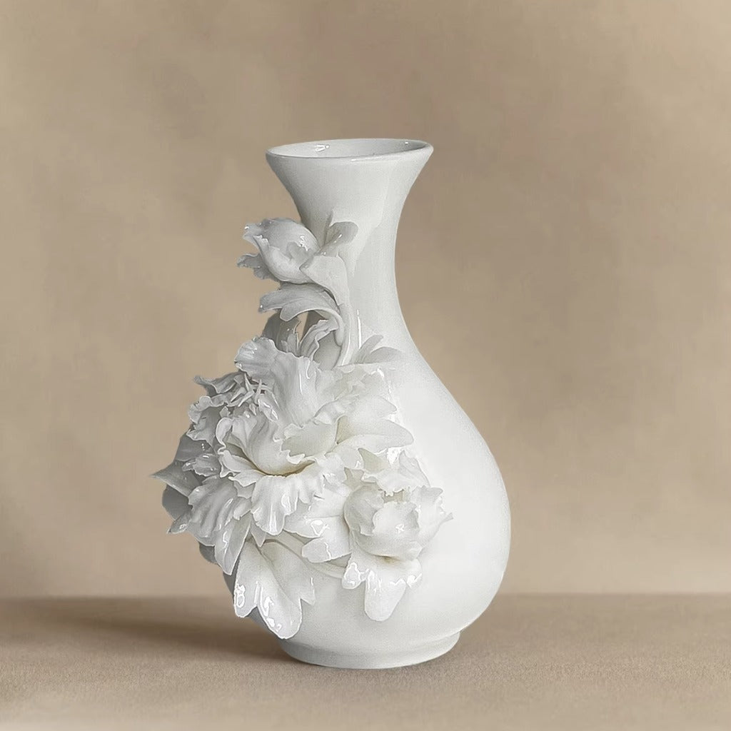 Handcrafted Heritage Ceramic Peony Vase – Blossoms Growing from the Surface | Zen Ara Grove