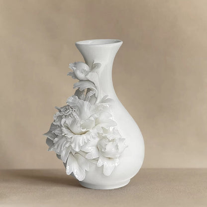 Handcrafted Heritage Ceramic Peony Vase – Blossoms Growing from the Surface | Zen Ara Grove