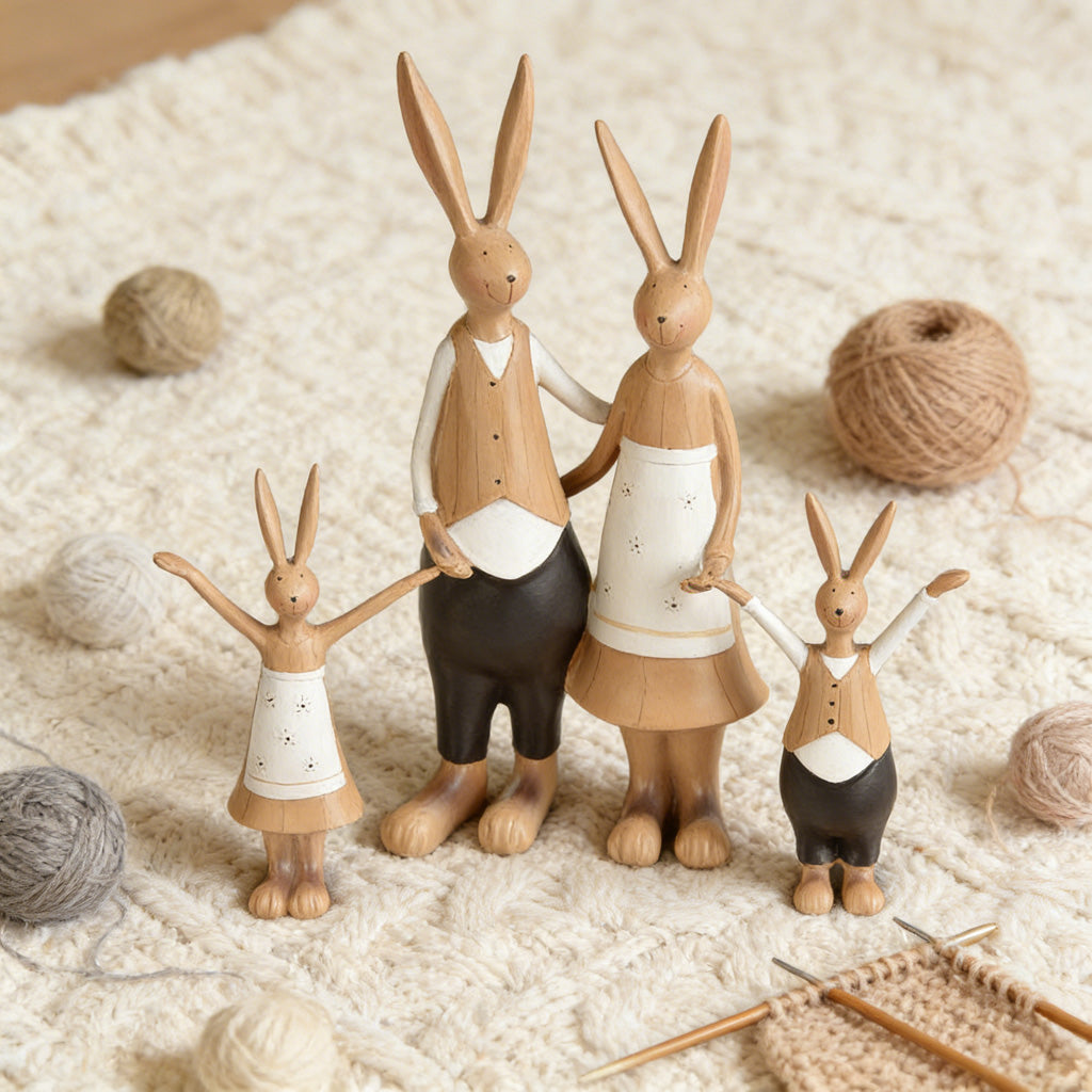 Bunny Family Figurine Set – Handcrafted Rabbits Symbolizing Love, Warmth & Togetherness | Zen Ara Grove