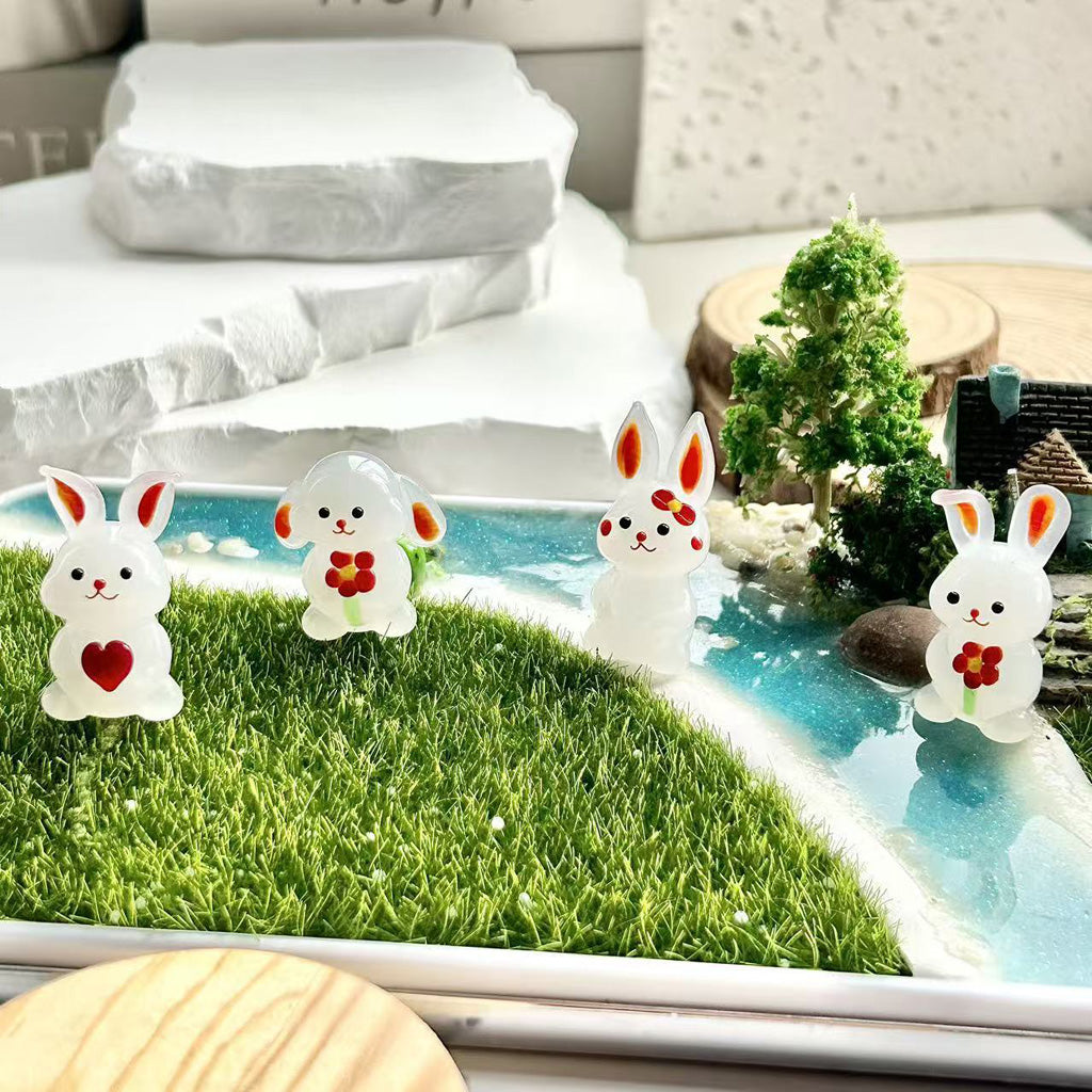 "Bunny Gathering"Handcrafted Glass Figurines – A Scene of Joy and Innocence  | Zen Ara Grove
