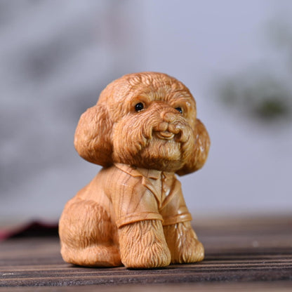 Hand-Carved Aromatic Cypress Teddy Dog Figurine – Artisan Wooden Desk Accent with Natural Scent | Zen Ara Grove