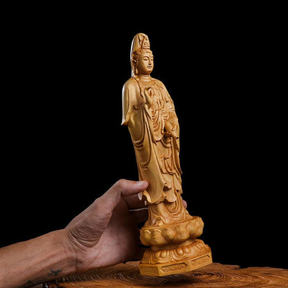 Hand‑Carved Boxwood Triple Holy Buddha Statue – Symbol of Compassion, Wisdom & Enlightenment | Zen Ara Grove
