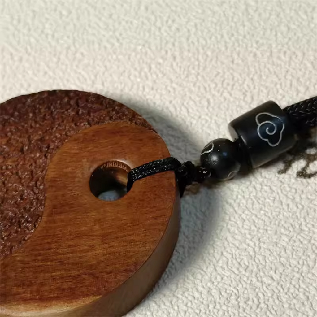 Wearable Daoist Ritual Charm – Hand-Carved Lightning-Struck Jujube Wood Amulet with Taiji-Bagua | Zen Ara Grove