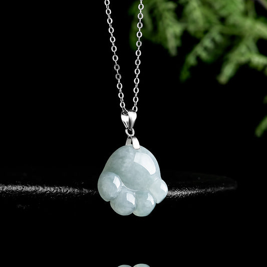 925 Sterling Silver Hetian White Jade Cute Cat Paw Luck Necklace Pendant | Zen Ara Grove