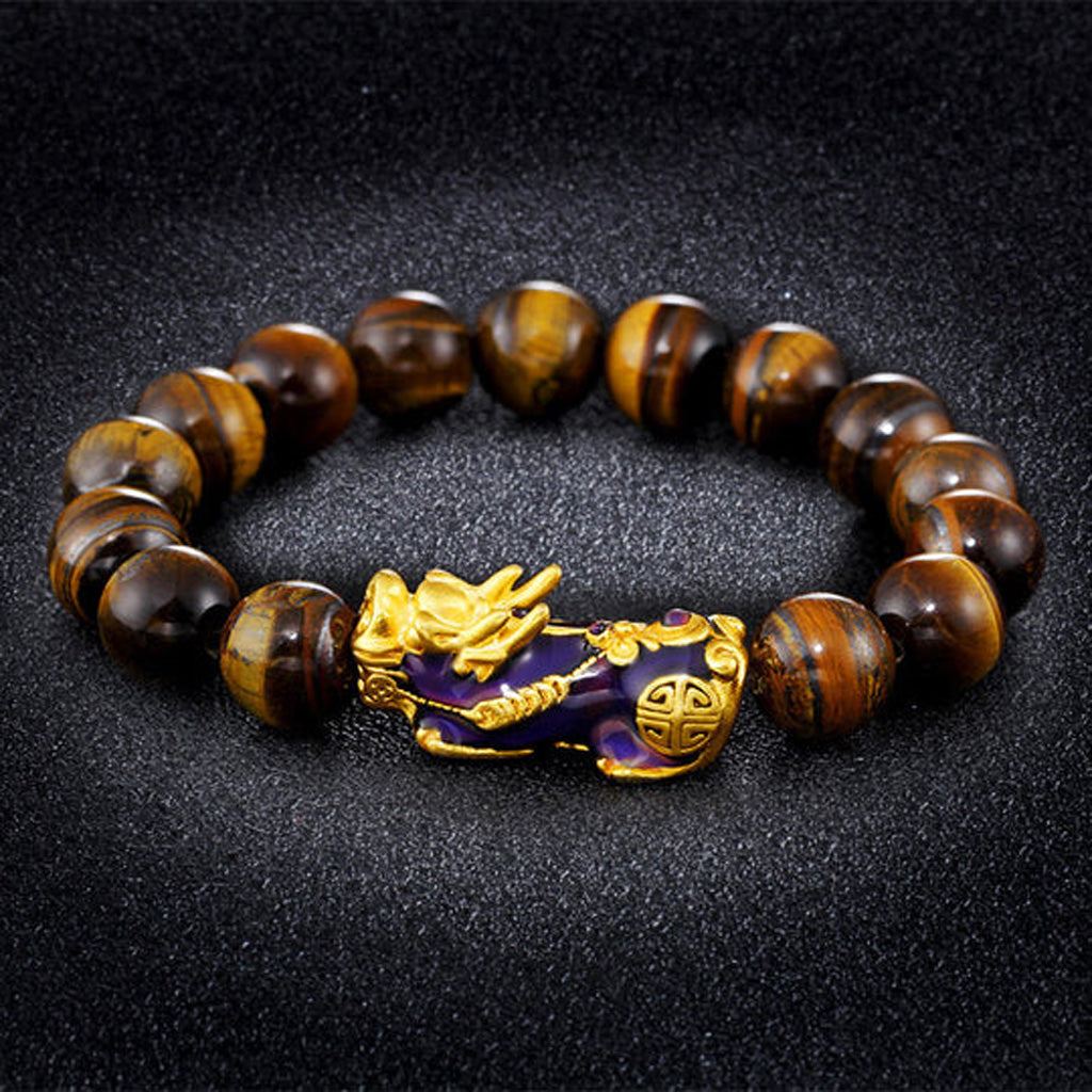 Natural Tiger’s Eye Bead Bracelet with Color-Changing Pixiu — Symbol of Protection | Zen Ara Grove