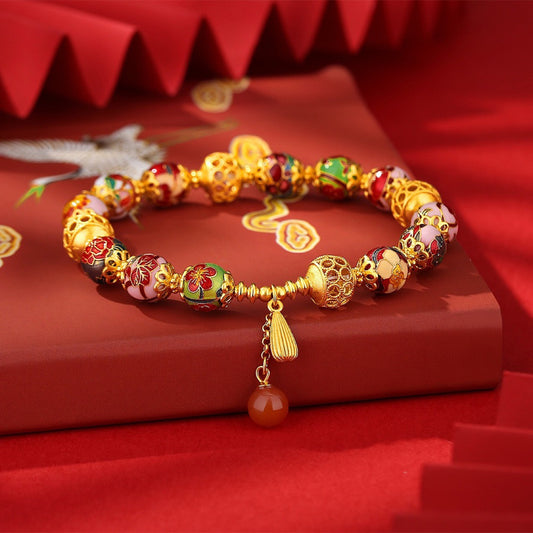 Cloisonné & South Red Agate Enamel Bracelet | Zen Ara Grove