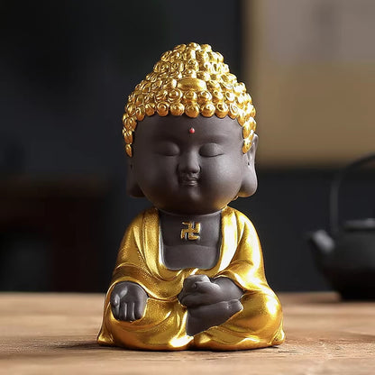 Mini Zen Buddha Statue – Handcrafted Purple Clay Ceramic with Golden Touch of Serenity | Zen Ara Grove