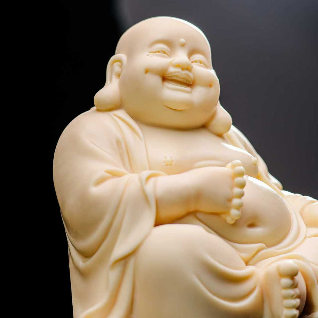 Tagua Nut Laughing Buddha Statue — Symbol of Joy and Good Fortune | Zen Ara Grove