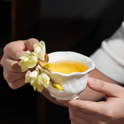 Limited Time Offer · Handcrafted Heritage Porcelain Cup – Magnolia Blossoms Growing from the Surface | Zen Ara Grove