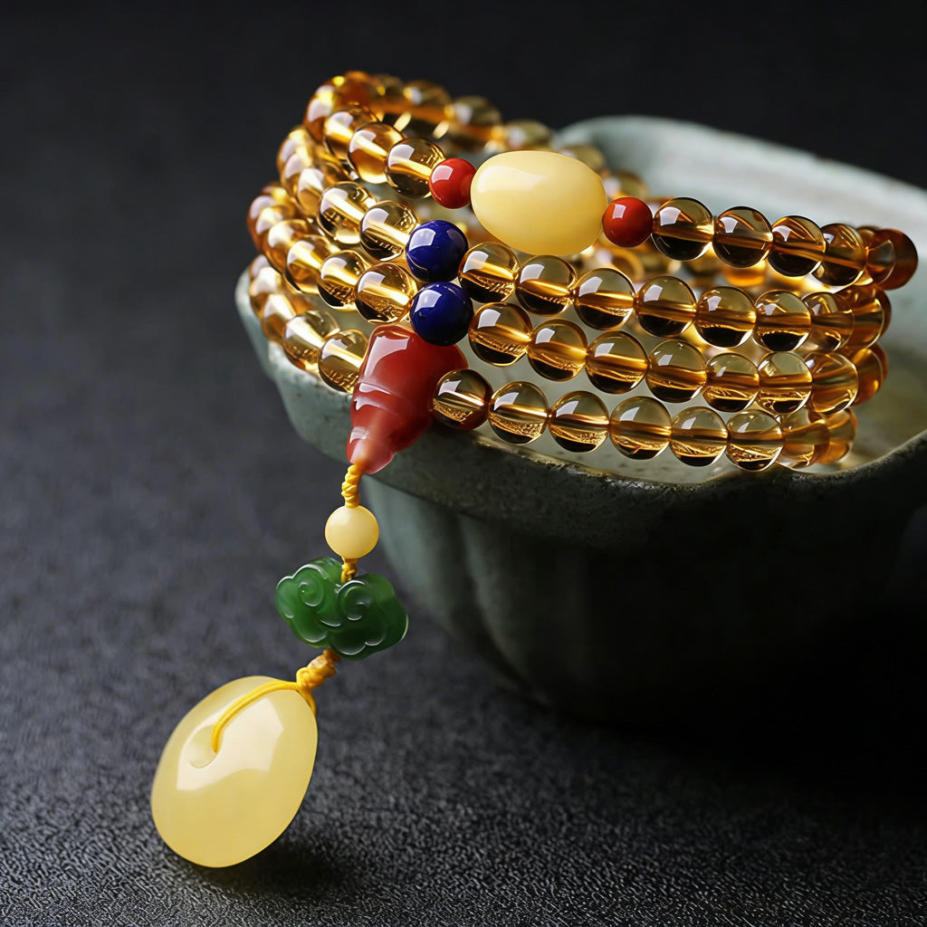108‑Bead Citrine Pixiu Bracelet — Meaning of Fortune Protection| Zen Ara Grove