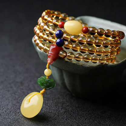108‑Bead Citrine Pixiu Bracelet — Meaning of Fortune Protection| Zen Ara Grove