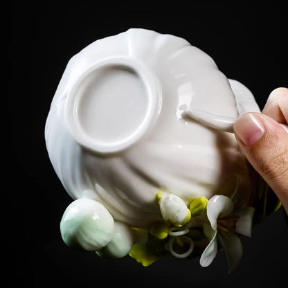 Handcrafted Ceramic Cup with Gourd Blossom – Living Art on Your Teacup | Zen Ara Grove