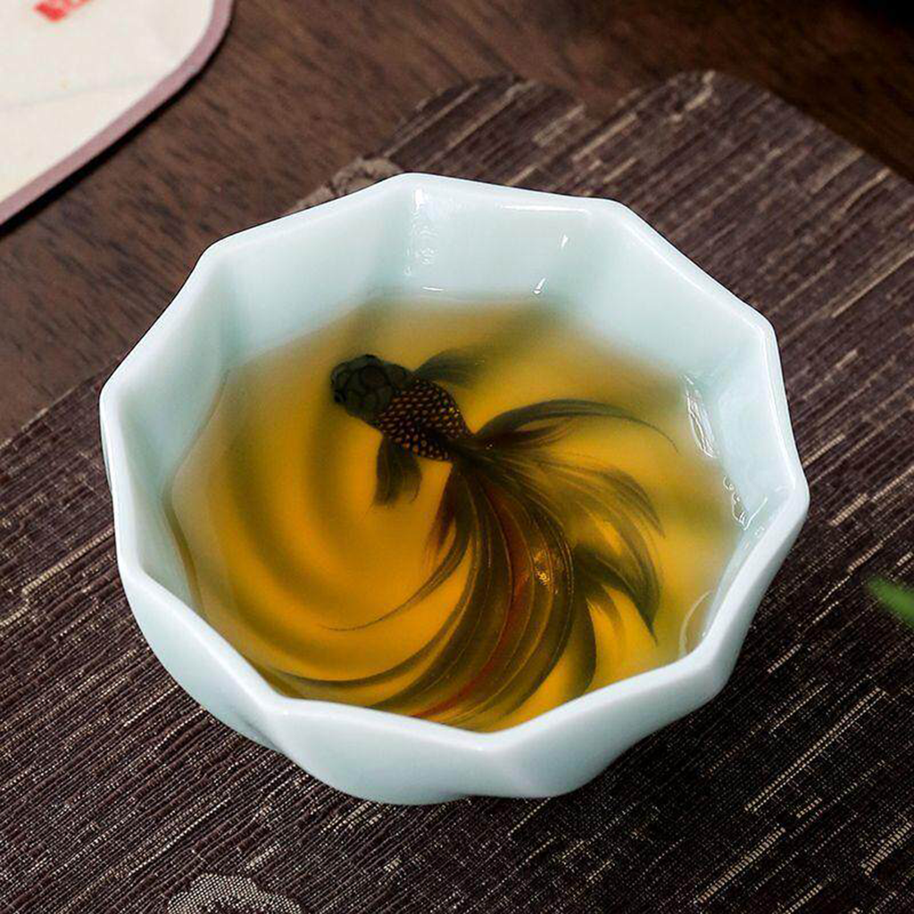 Celadon Porcelain Koi Fish Teacup – Artistic Green Glaze Tea Bowl | Zen Ara Grove