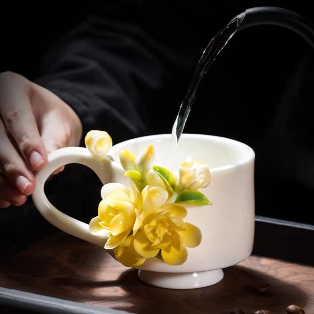 Handcrafted Heritage Porcelain Cup – Roses Blooming from the Surface | Zen Ara Grove