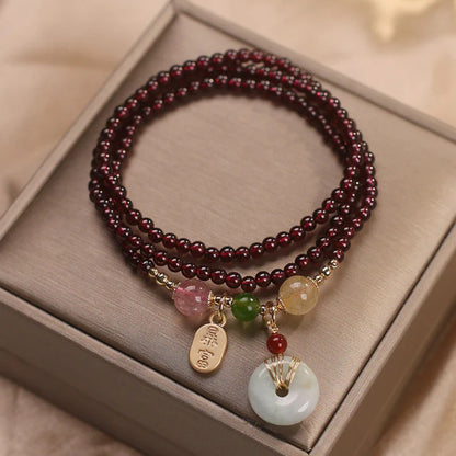 Elegant Garnet & Strawberry Quartz Fox Bracelet – Multi‑Loop Design | Zen Ara Grove