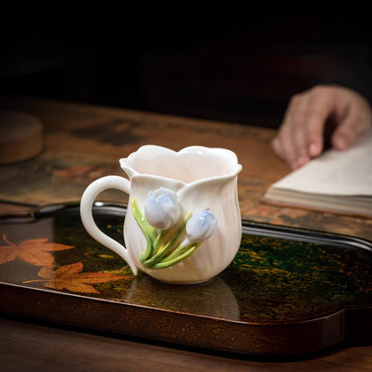 Limited Time Offer · Handcrafted Heritage Porcelain Cup – Tulip Blossoms Growing from the Surface | Zen Ara Grove