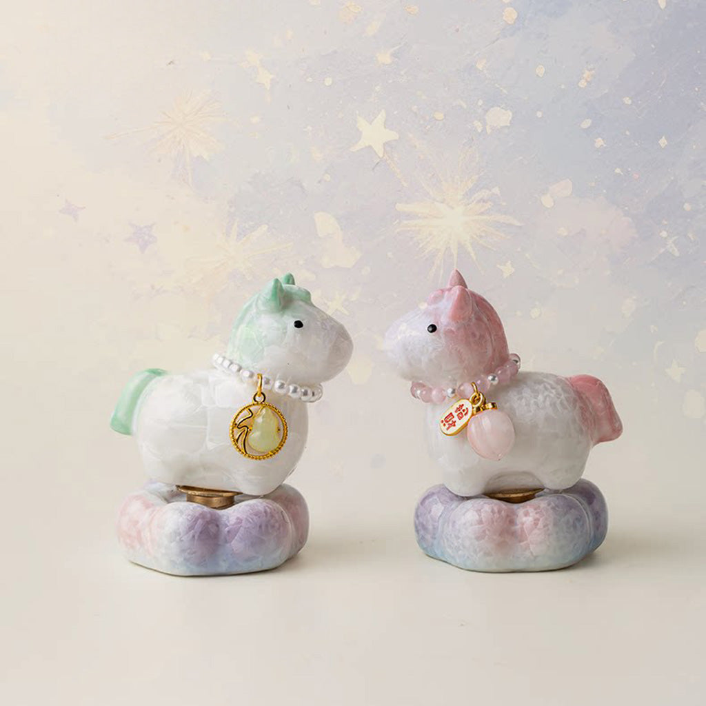 Crystal‑Glazed Ceramic Horse Figurine – Symbol of Vitality & Good Fortune – Rotating Design Tea Table Ornament | Zen Ara Grove