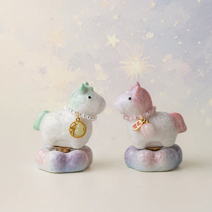 Crystal‑Glazed Ceramic Horse Figurine – Symbol of Vitality & Good Fortune – Rotating Design Tea Table Ornament | Zen Ara Grove