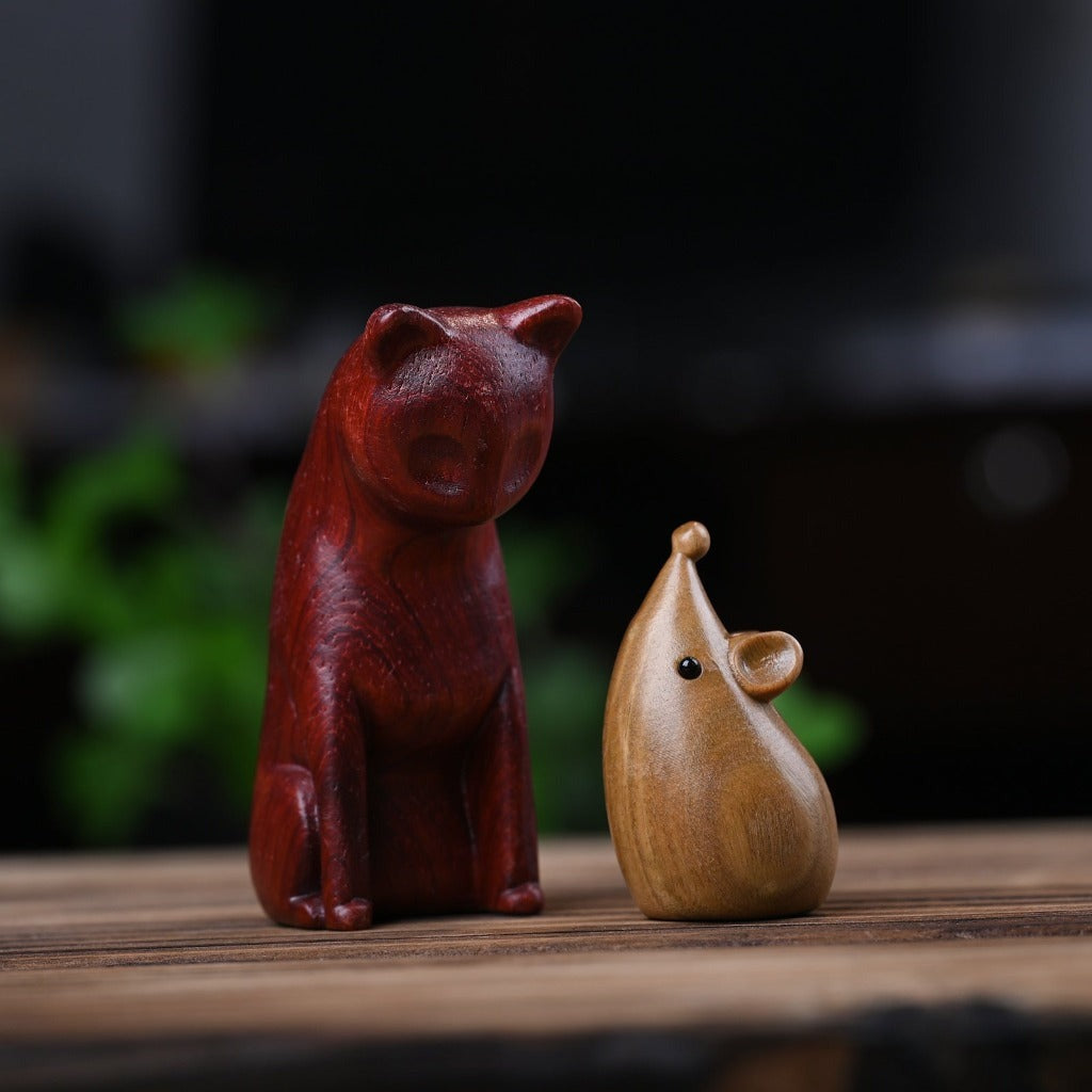 Small Cat Mouse Green Sandalwood African Red Rosewood Peace Home Decoration | Zen Ara Grove