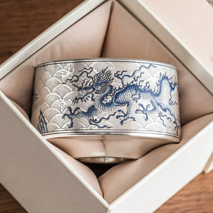 Silver-Gilded Dragon Motif Ceramic Tea Cup – Handcrafted Elegance | Zen Ara Grove