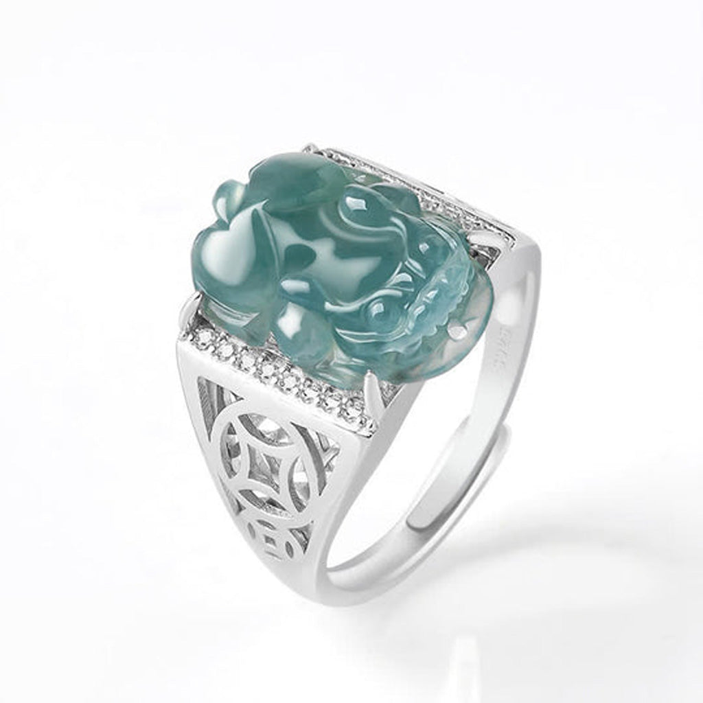 S925 Sterling Silver Adjustable Jade Pixiu Ring – Wealth & Protection | Zen Ara Grove