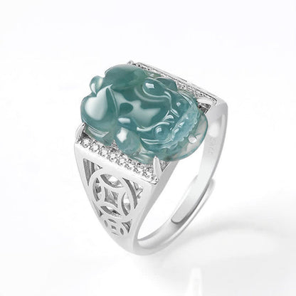 S925 Sterling Silver Adjustable Jade Pixiu Ring – Wealth & Protection | Zen Ara Grove