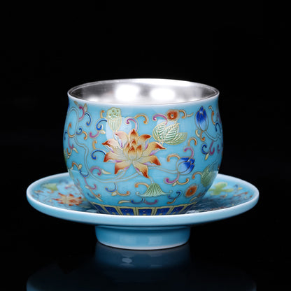 999 Silver Enamel Teacup Gift Set – Five Colors Blooming – Symbols of Love, Harmony & Prosperity | Zen Ara Grove