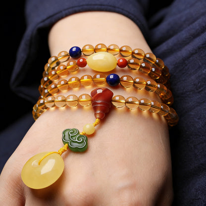 108‑Bead Citrine Pixiu Bracelet — Meaning of Fortune Protection| Zen Ara Grove