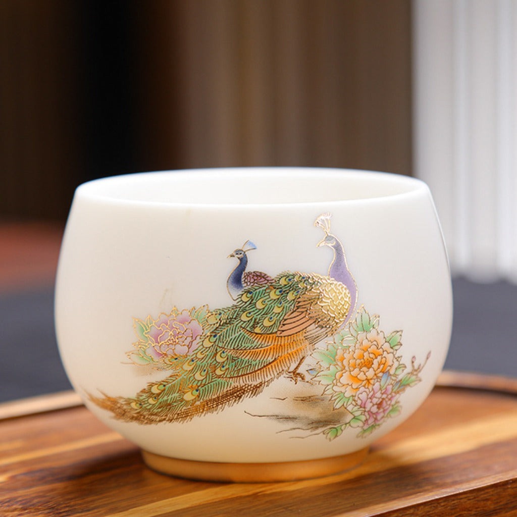 Milky White Porcelain Mug with Dragon and Phoenix Motif – Elegant & Durable | Zen Ara Grove