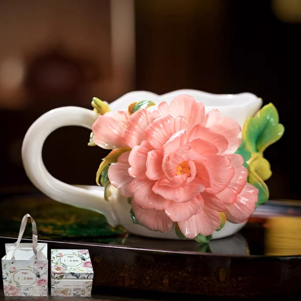 Handcrafted Heritage Porcelain Cup – Roses Blooming from the Surface | Zen Ara Grove
