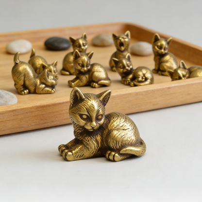 Little Brass Cat Charms – Playful Energy in Pocket-Sized Art | Zen Ara Grove