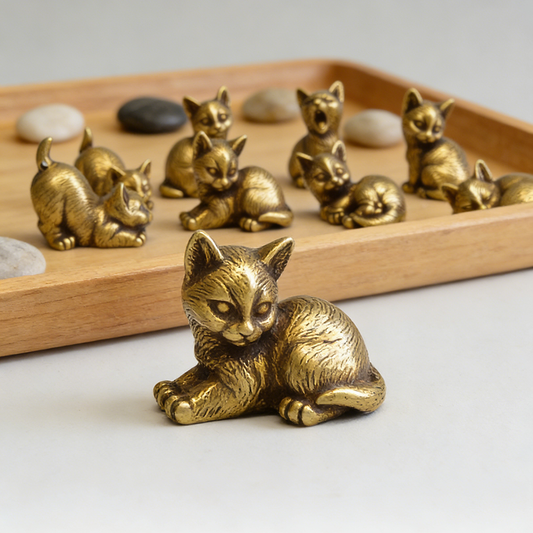 Little Brass Cat Charms – Playful Energy in Pocket-Sized Art | Zen Ara Grove